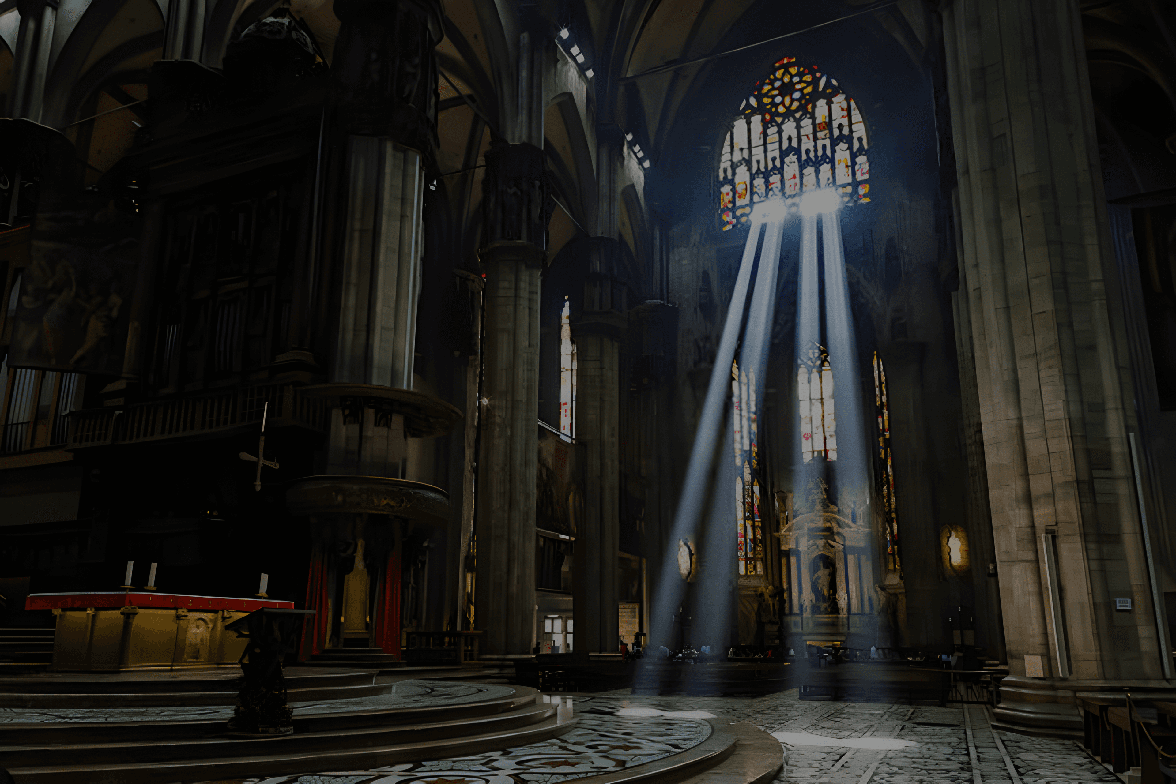 Light falling through the windows of the Catholic Church of the Ascension